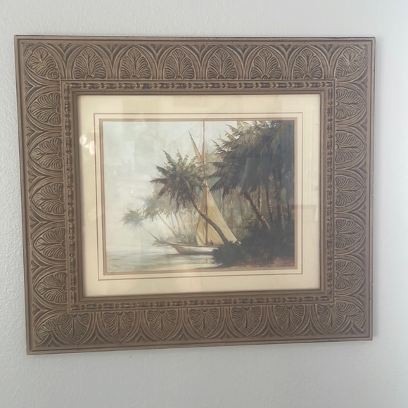 Y2K tropical boat framed artwork Leaving Out print by art Fronckowiak Malarz - Picture 1 of 5